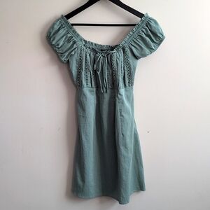 Lulu's Women's Wisteria Sage Green Off The Shoulder Mini Dress Size